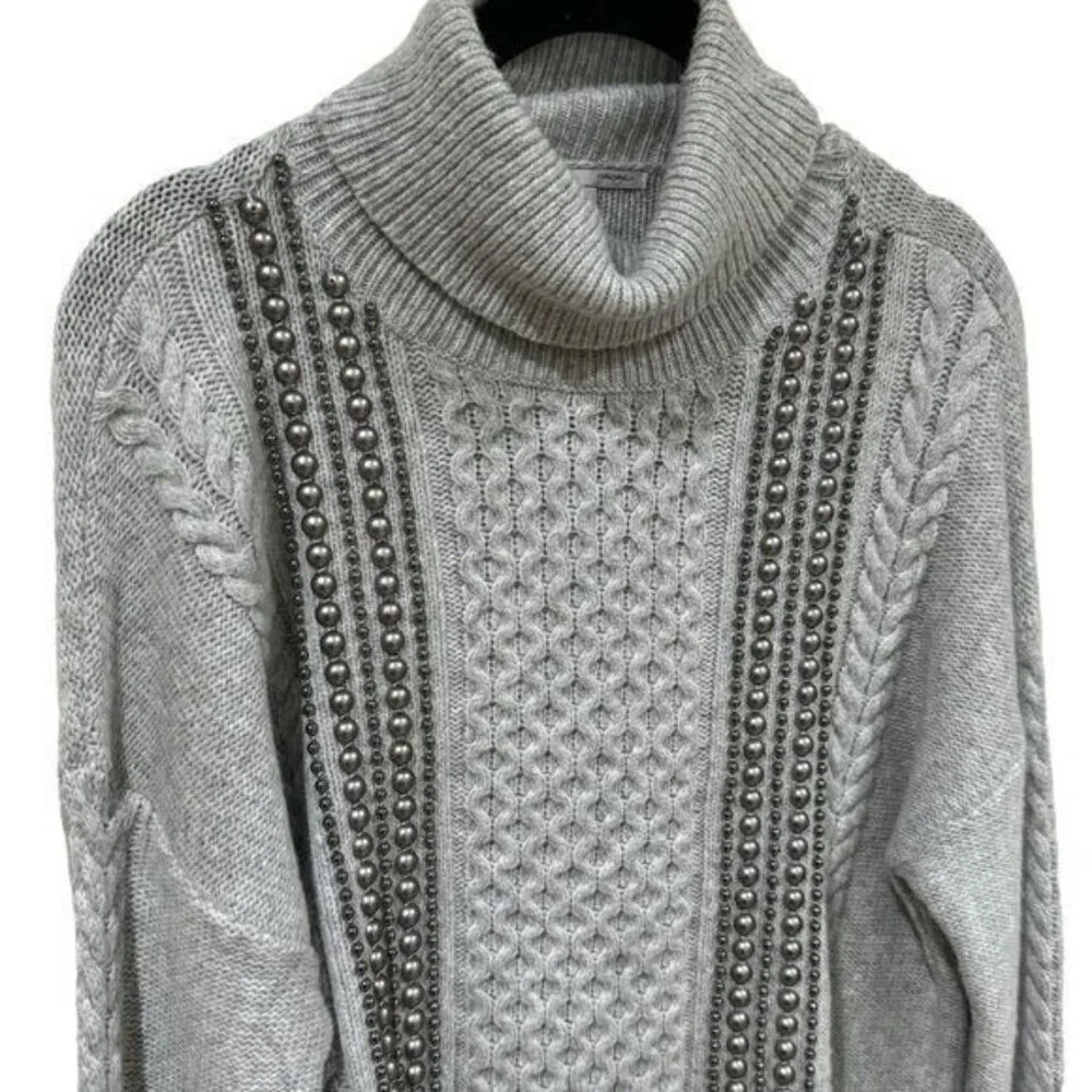 Halogen Wool Blend Turtle Neck Beaded Knit Sweater Holiday Cozy‎ Cabincore MP